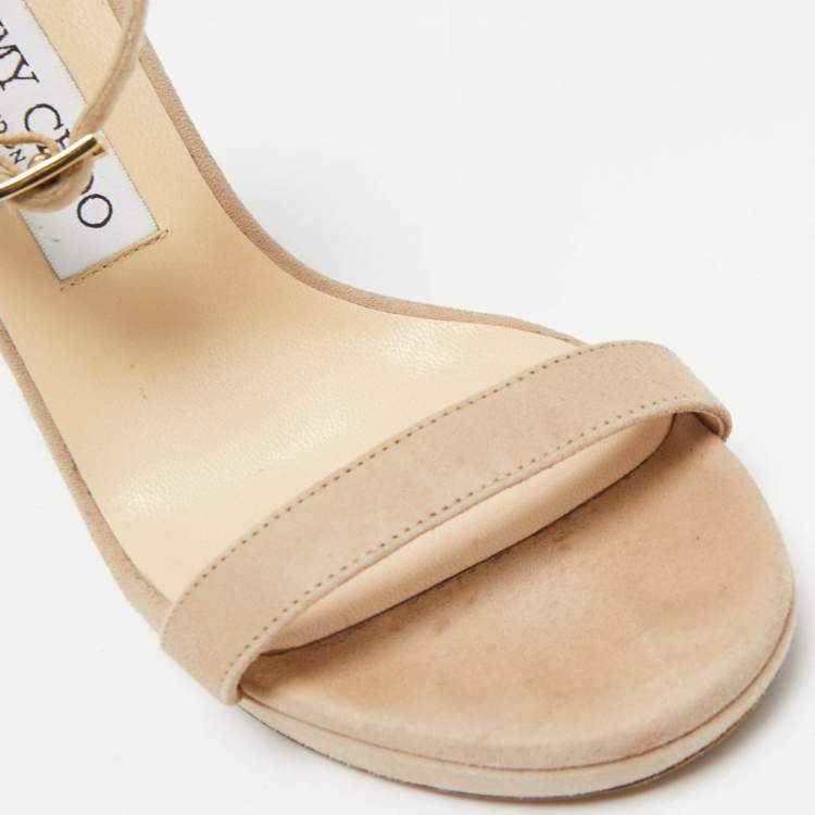 Pre Owned Jimmy Choo Beige Suede Ankle Strap Sandals Size 38