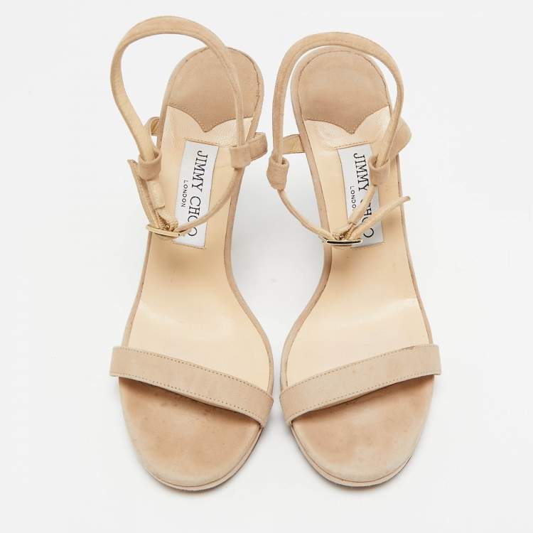 Pre Owned Jimmy Choo Beige Suede Ankle Strap Sandals Size 38