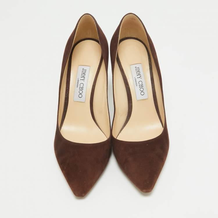 Pre Owned Jimmy Choo Brown Suede Romy Pointed Toe Pumps Size 39.5