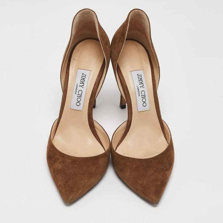 مملوكة مسبقًا Jimmy Choo Olive Green Suede Carrie D'Orsay Pumps Size 38.5