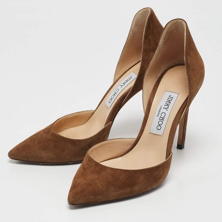 مملوكة مسبقًا Jimmy Choo Olive Green Suede Carrie D'Orsay Pumps Size 38.5