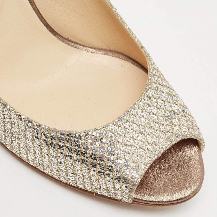 Pre Owned Jimmy Choo Metallic Glitter Baxen Wedge Pumps Size 39