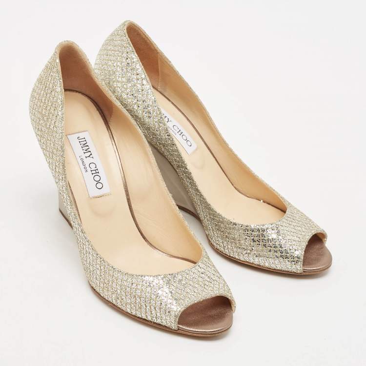 Pre Owned Jimmy Choo Metallic Glitter Baxen Wedge Pumps Size 39