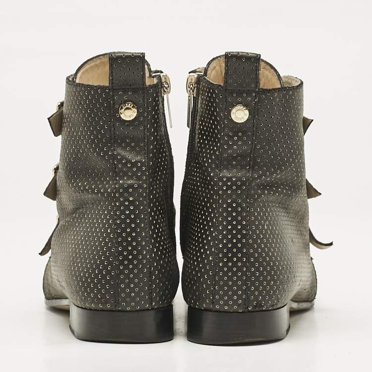 Pre Owned Jimmy Choo Black/Gold Leather Marlin Ankle Length Boots Size 37