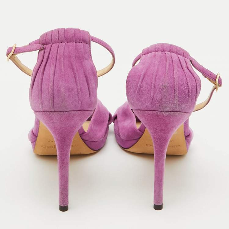 Pre Owned Jimmy Choo Purple Suede Ankle Strap Sandals Size 38