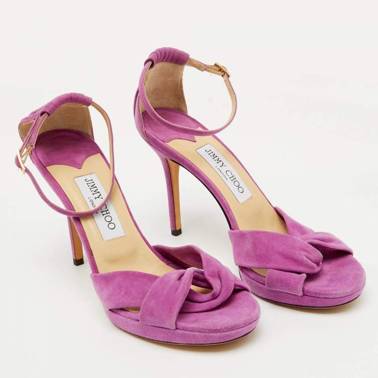 Pre Owned Jimmy Choo Purple Suede Ankle Strap Sandals Size 38