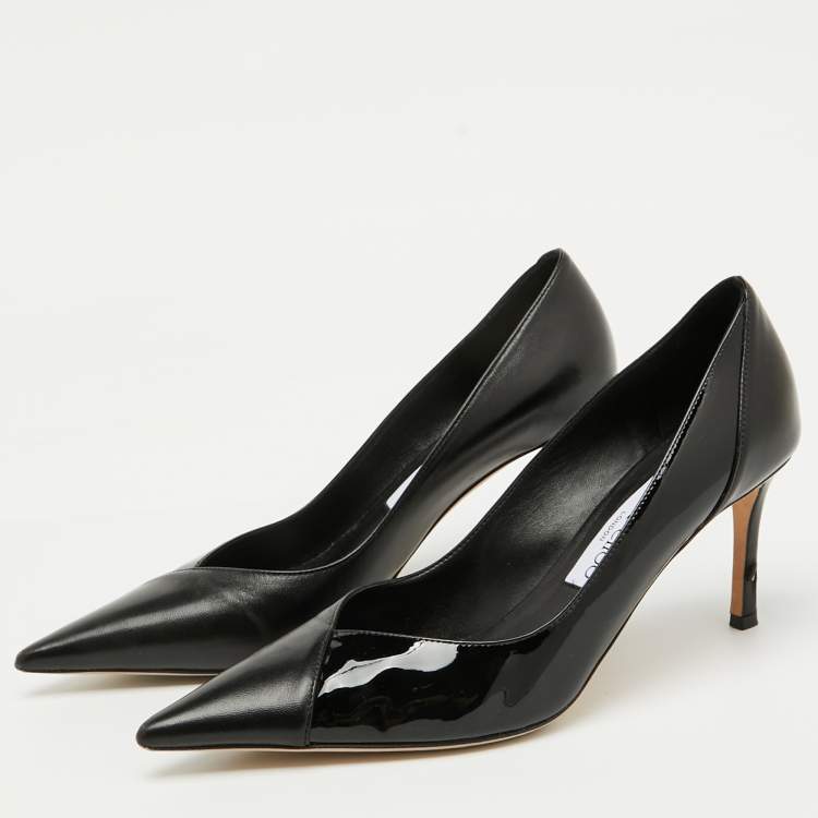 Pre Owned Jimmy Choo Black Patent Leather and Leather Cass Pointed Toe Pumps Size 38