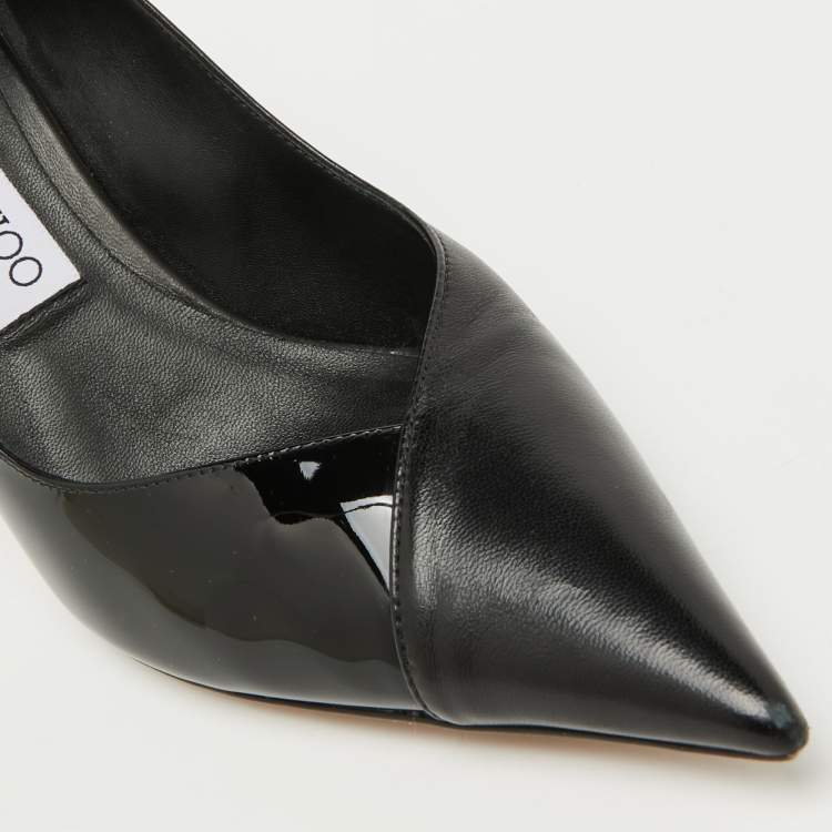 Pre Owned Jimmy Choo Black Patent Leather and Leather Cass Pointed Toe Pumps Size 38