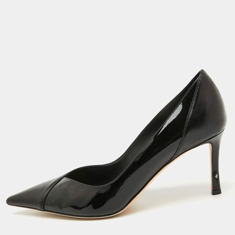 Pre Owned Jimmy Choo Black Patent Leather and Leather Cass Pointed Toe Pumps Size 38