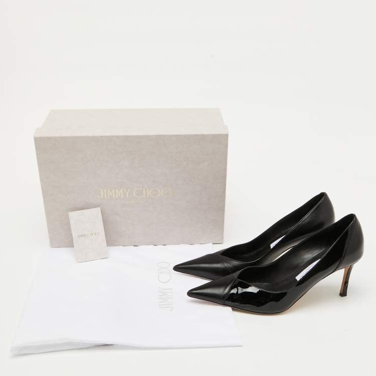 Pre Owned Jimmy Choo Black Patent Leather and Leather Cass Pointed Toe Pumps Size 38