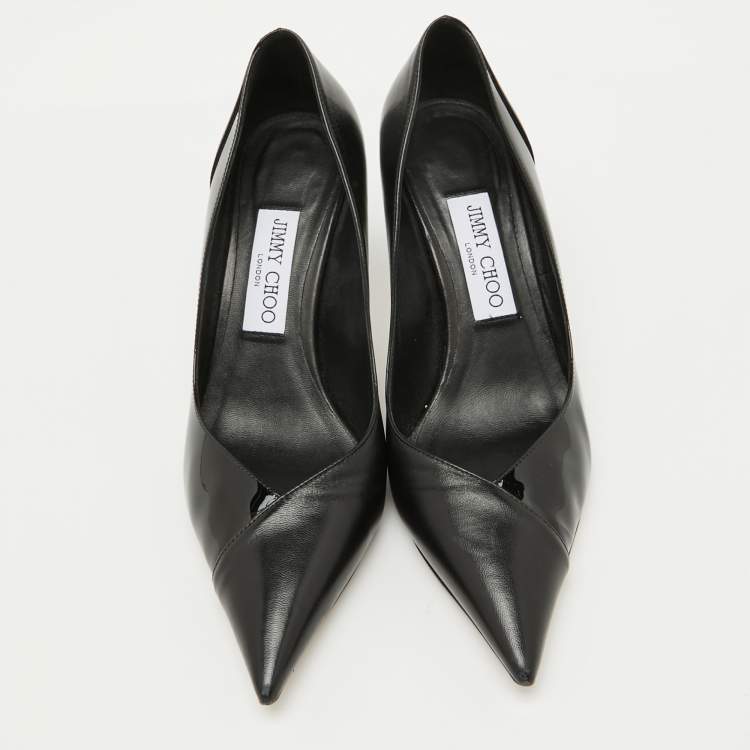 Pre Owned Jimmy Choo Black Patent Leather and Leather Cass Pointed Toe Pumps Size 38
