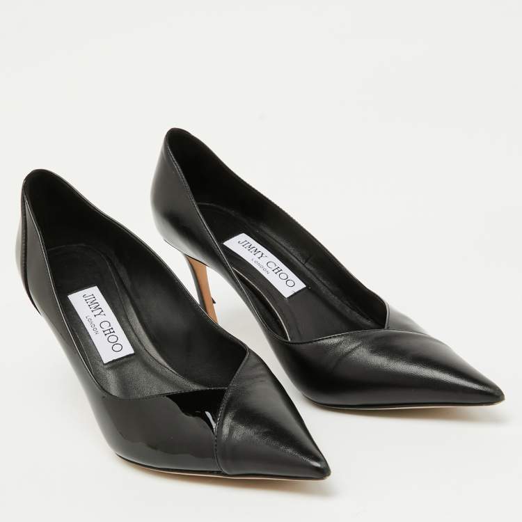 Pre Owned Jimmy Choo Black Patent Leather and Leather Cass Pointed Toe Pumps Size 38