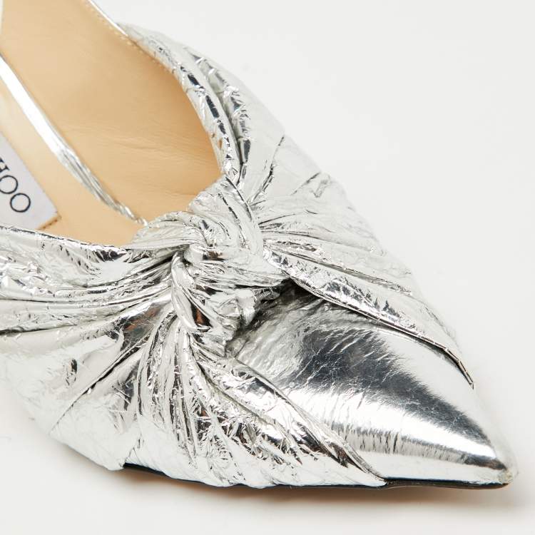 Pre Owned Jimmy Choo Silver Leather Annabell Slingback Pumps Size 38.5