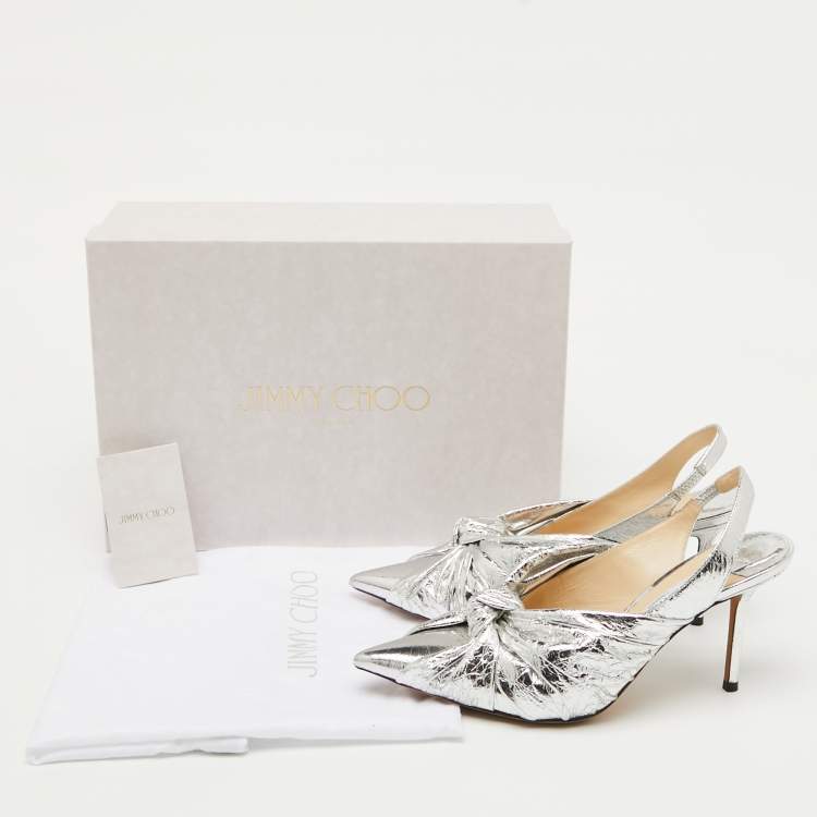 Pre Owned Jimmy Choo Silver Leather Annabell Slingback Pumps Size 38.5
