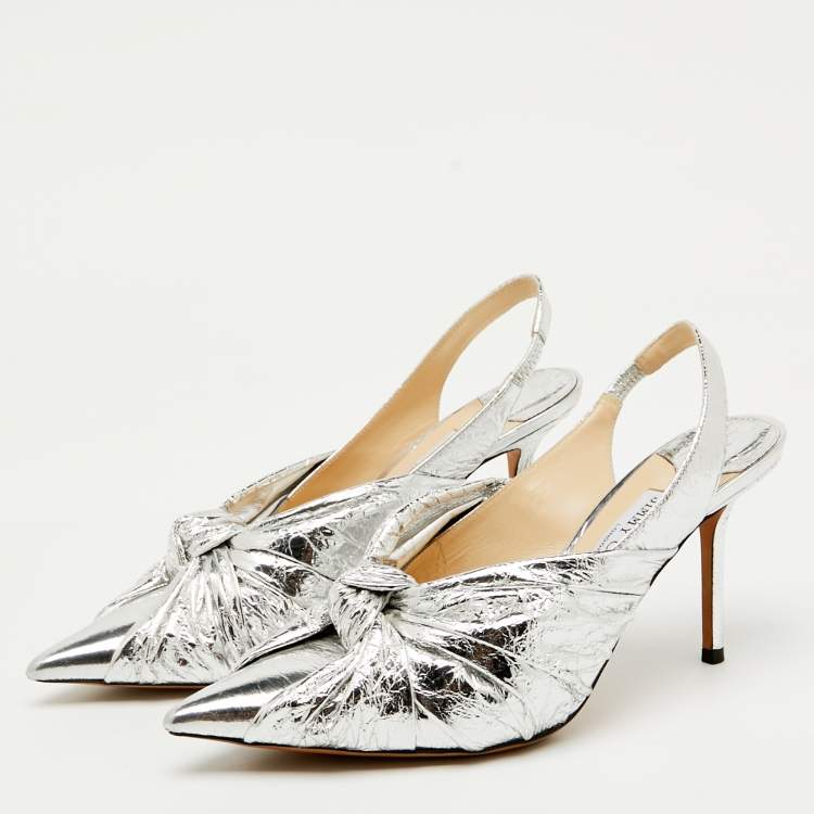 Pre Owned Jimmy Choo Silver Leather Annabell Slingback Pumps Size 38.5