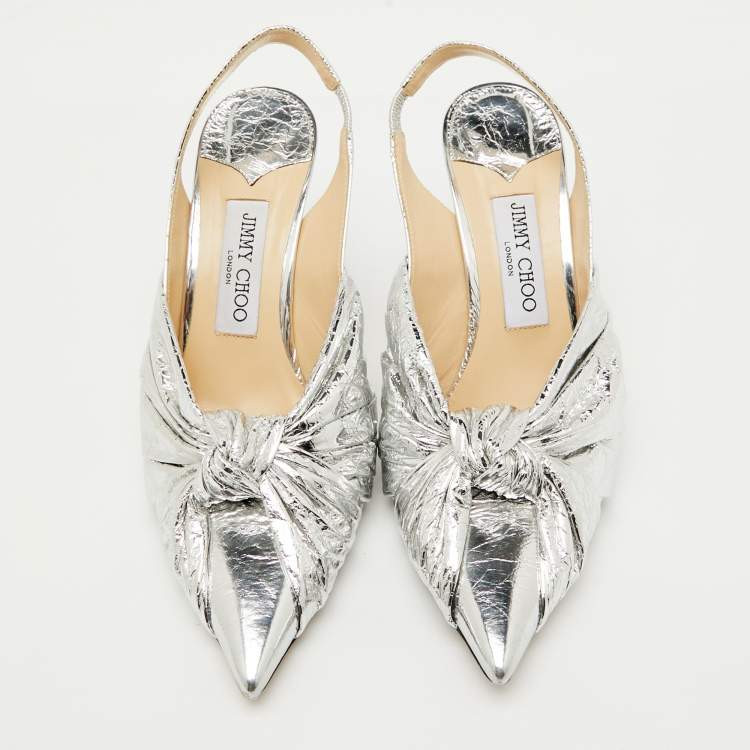 Pre Owned Jimmy Choo Silver Leather Annabell Slingback Pumps Size 38.5