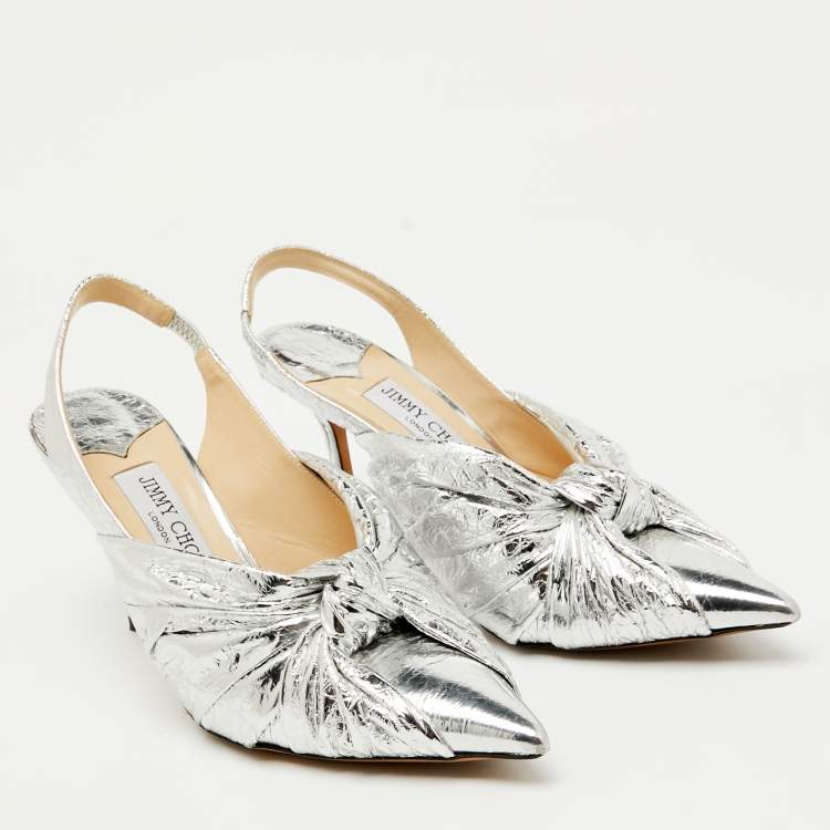 Pre Owned Jimmy Choo Silver Leather Annabell Slingback Pumps Size 38.5