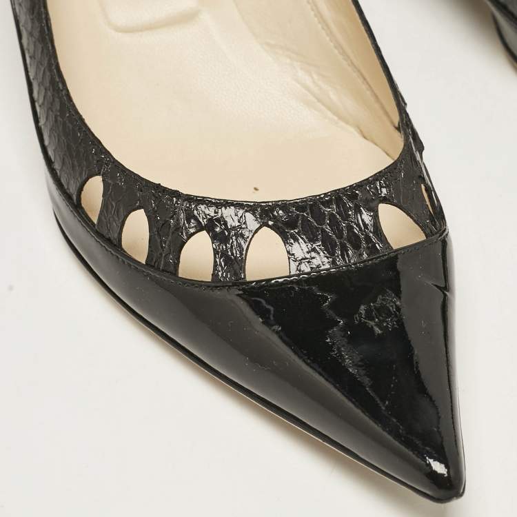 Pre Owned Jimmy Choo Black Patent Leather and Python Leather Lassie Pumps Size 40
