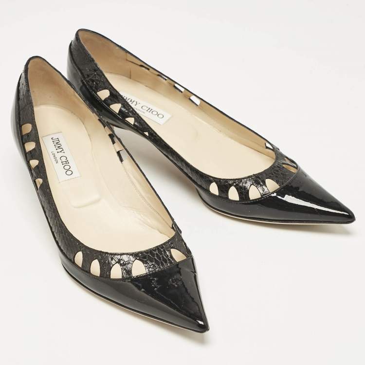 Pre Owned Jimmy Choo Black Patent Leather and Python Leather Lassie Pumps Size 40