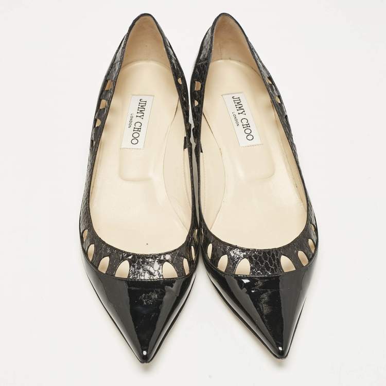 Pre Owned Jimmy Choo Black Patent Leather and Python Leather Lassie Pumps Size 40
