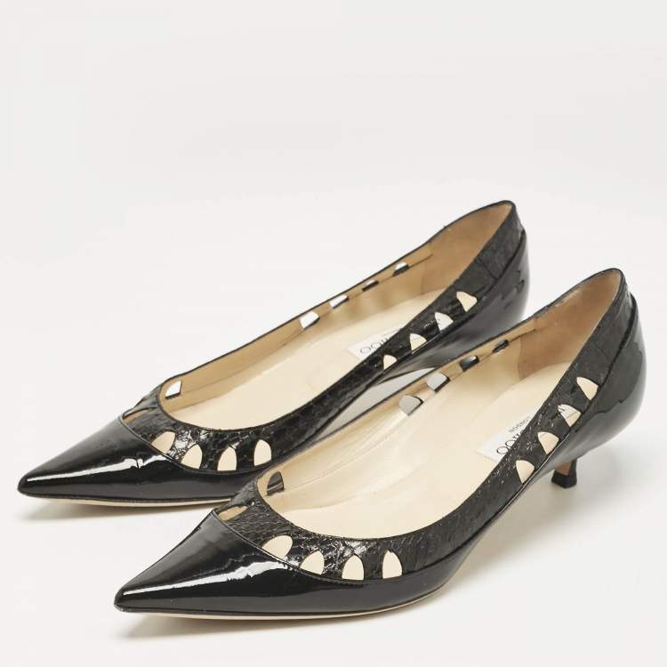 Pre Owned Jimmy Choo Black Patent Leather and Python Leather Lassie Pumps Size 40