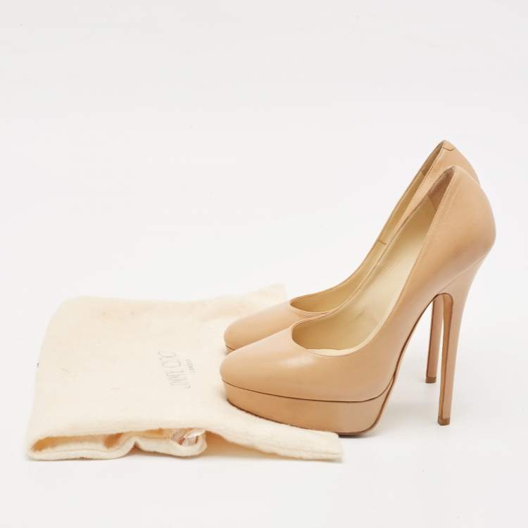 Pre Owned Jimmy Choo Beige Leather Cosmic Platform Pumps Size 38