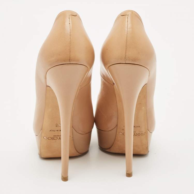 Pre Owned Jimmy Choo Beige Leather Cosmic Platform Pumps Size 38