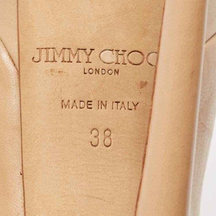 Pre Owned Jimmy Choo Beige Leather Cosmic Platform Pumps Size 38