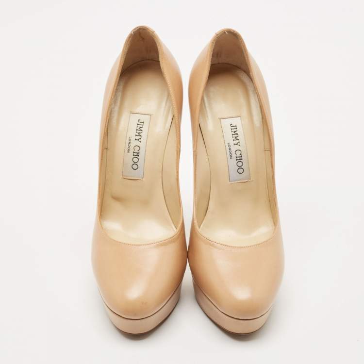 Pre Owned Jimmy Choo Beige Leather Cosmic Platform Pumps Size 38