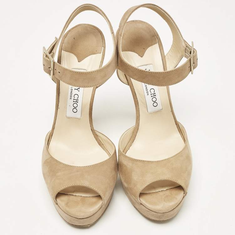 Pre Owned Jimmy Choo Beige Suede Linda Sandals Size 39