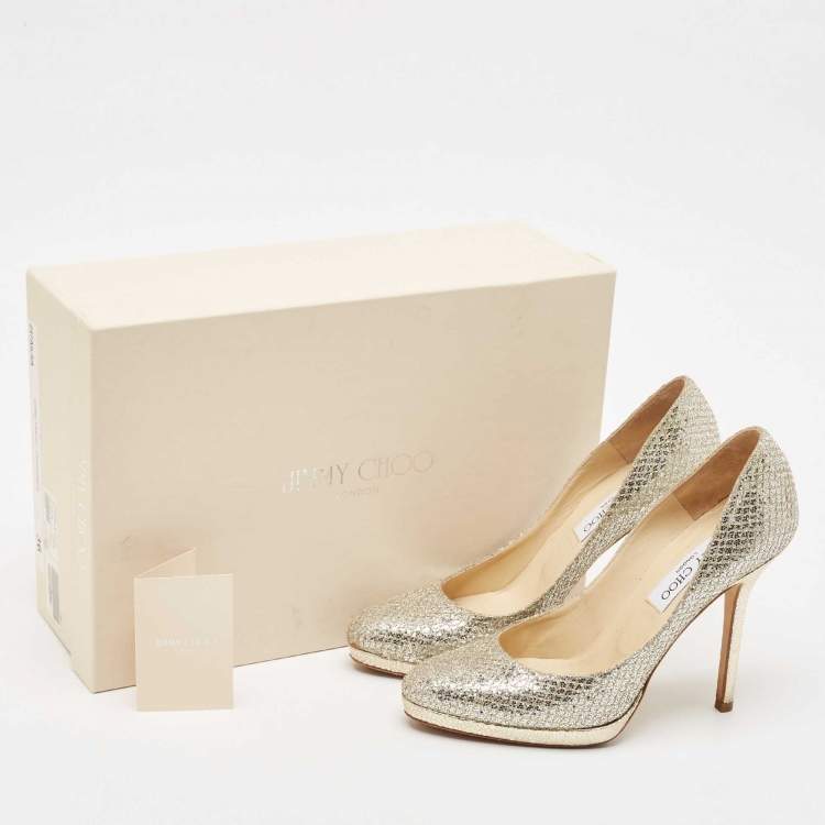 Pre Owned Jimmy Choo Silver/Gold Glitter and Leather Ailsa Pumps Size 36