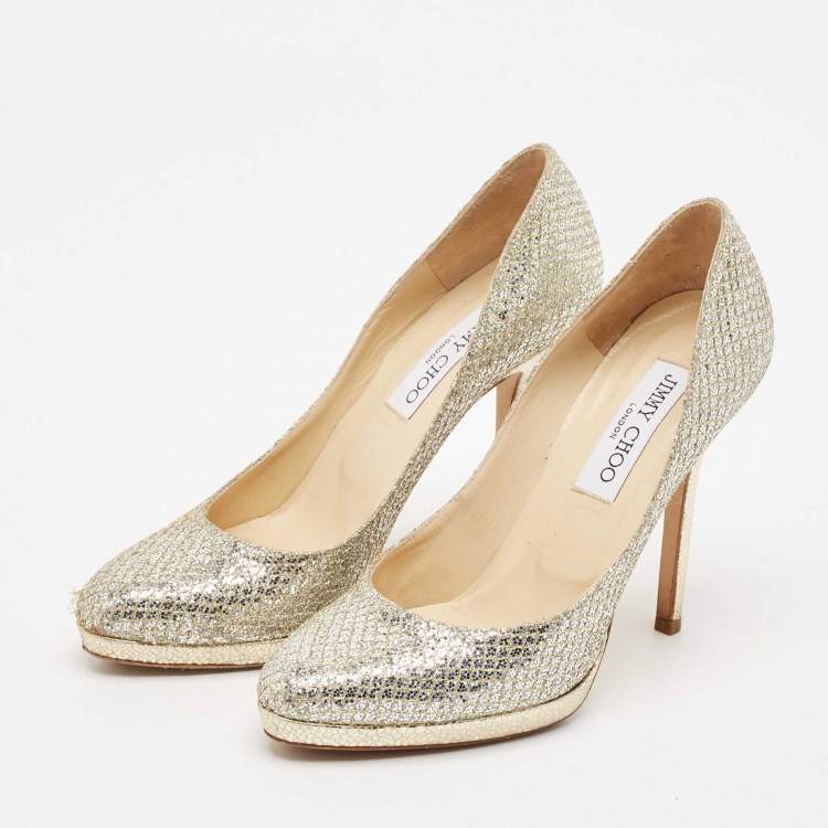 Pre Owned Jimmy Choo Silver/Gold Glitter and Leather Ailsa Pumps Size 36
