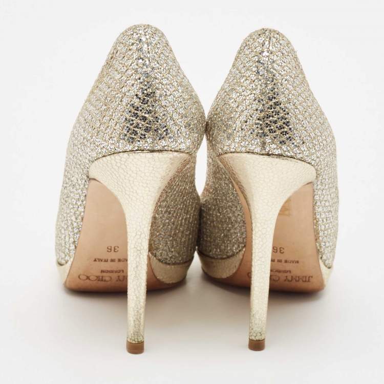 Pre Owned Jimmy Choo Silver/Gold Glitter and Leather Ailsa Pumps Size 36