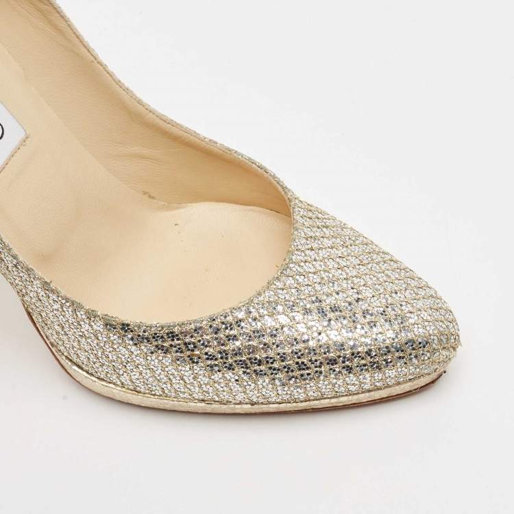 Pre Owned Jimmy Choo Silver/Gold Glitter and Leather Ailsa Pumps Size 36