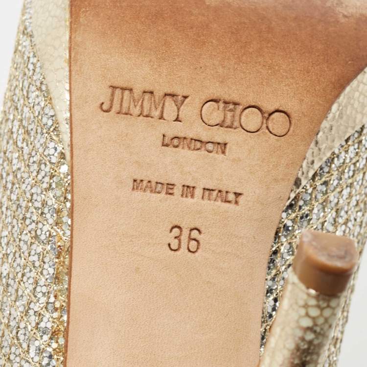 Pre Owned Jimmy Choo Silver/Gold Glitter and Leather Ailsa Pumps Size 36