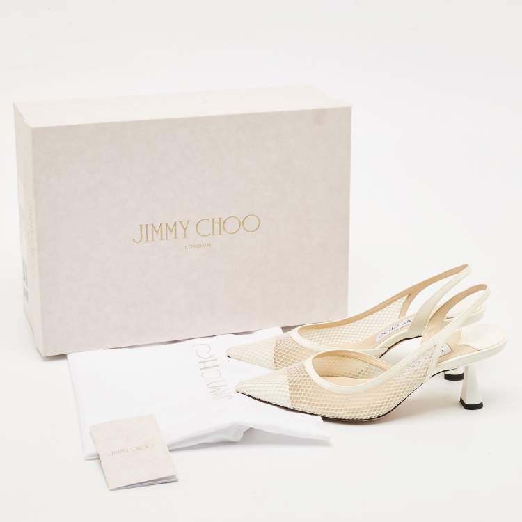 Pre Owned Jimmy Choo White Patent Leather and Mesh Fetto Slingback Pumps Size 35