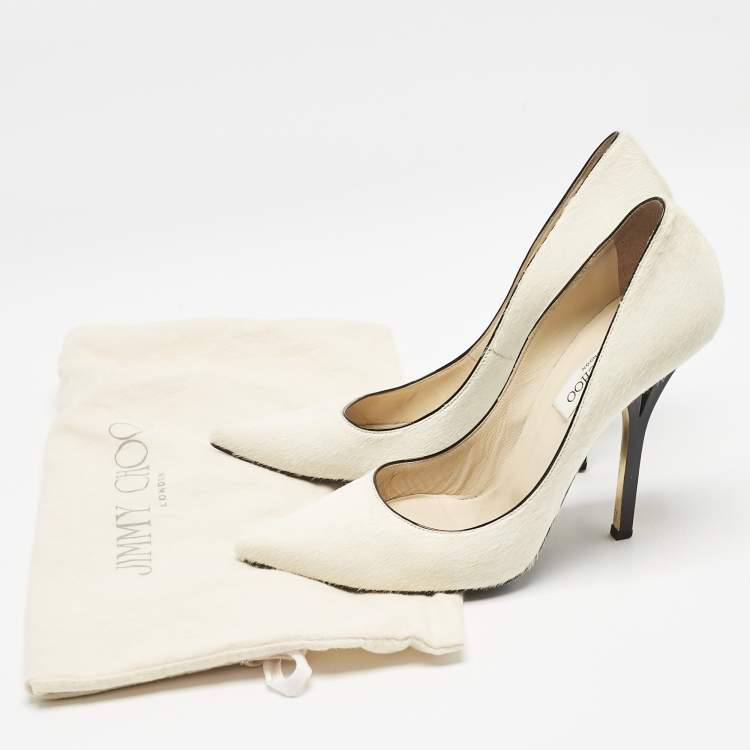 Pre Owned Jimmy Choo Cream Calf Hair Romy Pointed Toe Pumps Size 40