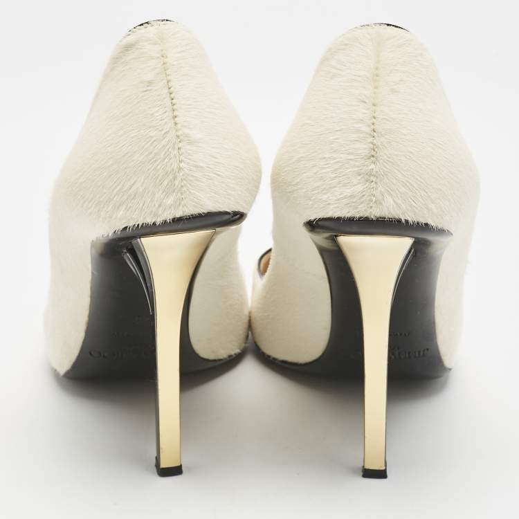Pre Owned Jimmy Choo Cream Calf Hair Romy Pointed Toe Pumps Size 40