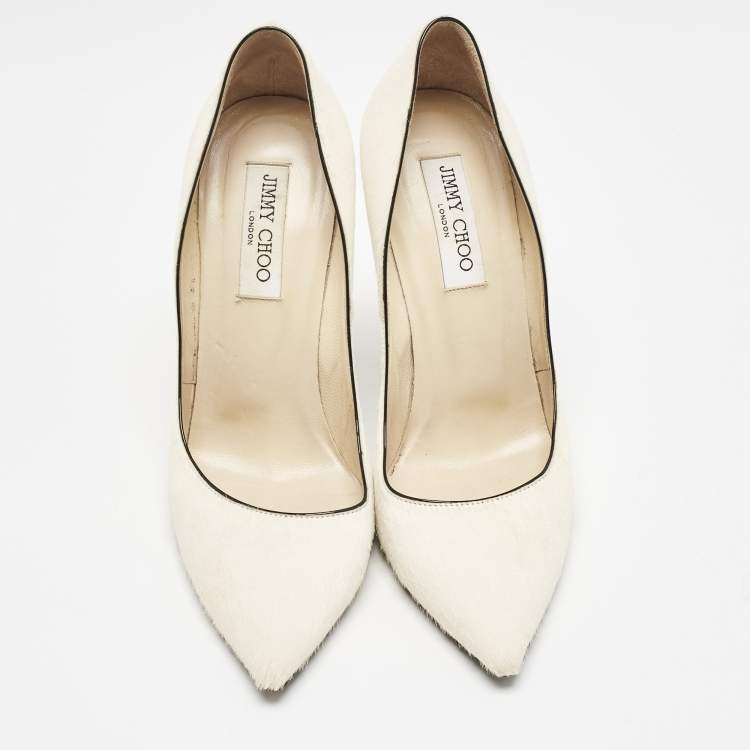 Pre Owned Jimmy Choo Cream Calf Hair Romy Pointed Toe Pumps Size 40
