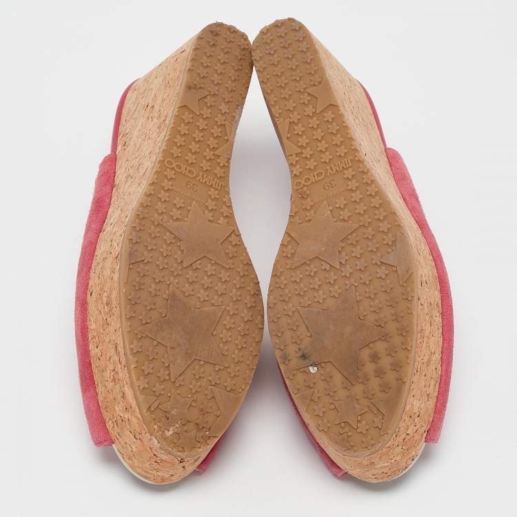 Pre Owned  Jimmy Choo Pink Suede Cork Wedge Sandals Size Size 39