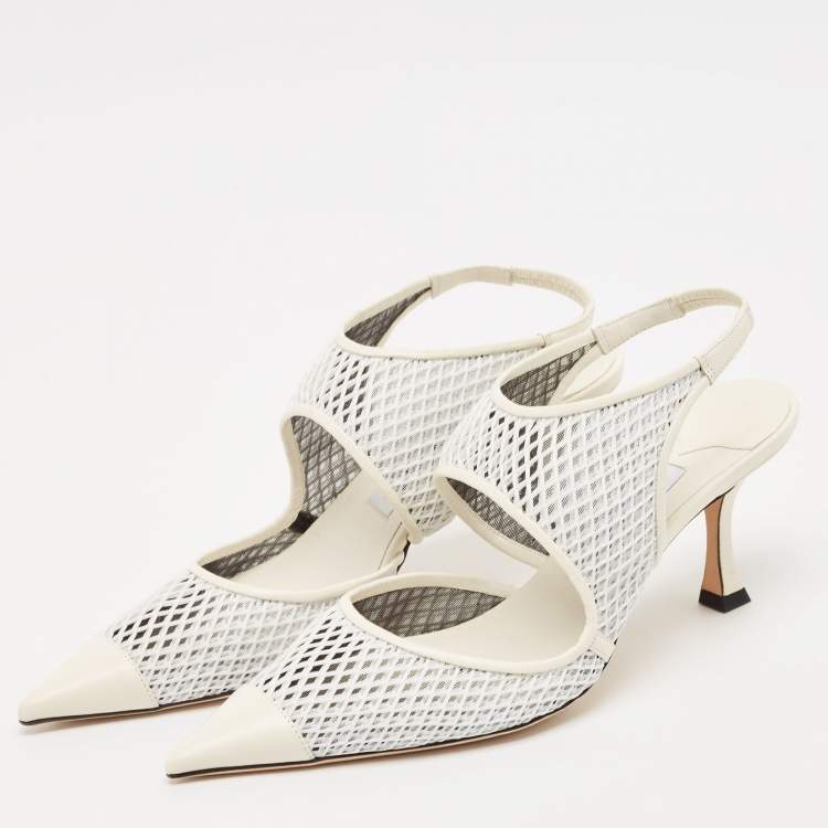 Pre Owned Jimmy Choo Cream/White Leather and Mesh Sally 70 Pumps Size 40
