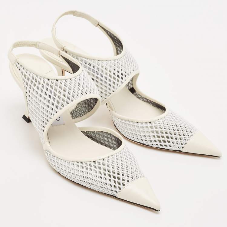 Pre Owned Jimmy Choo Cream/White Leather and Mesh Sally 70 Pumps Size 40