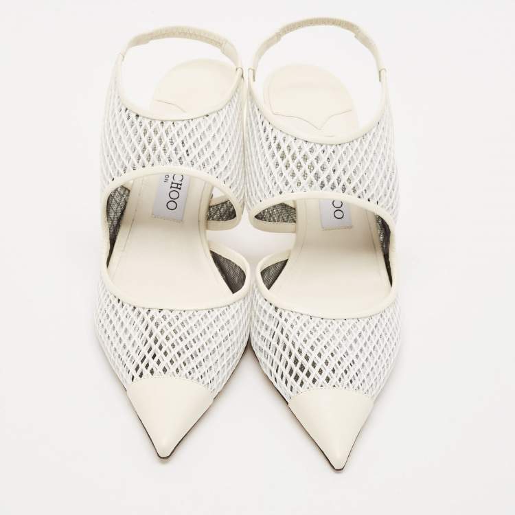 Pre Owned Jimmy Choo Cream/White Leather and Mesh Sally 70 Pumps Size 40