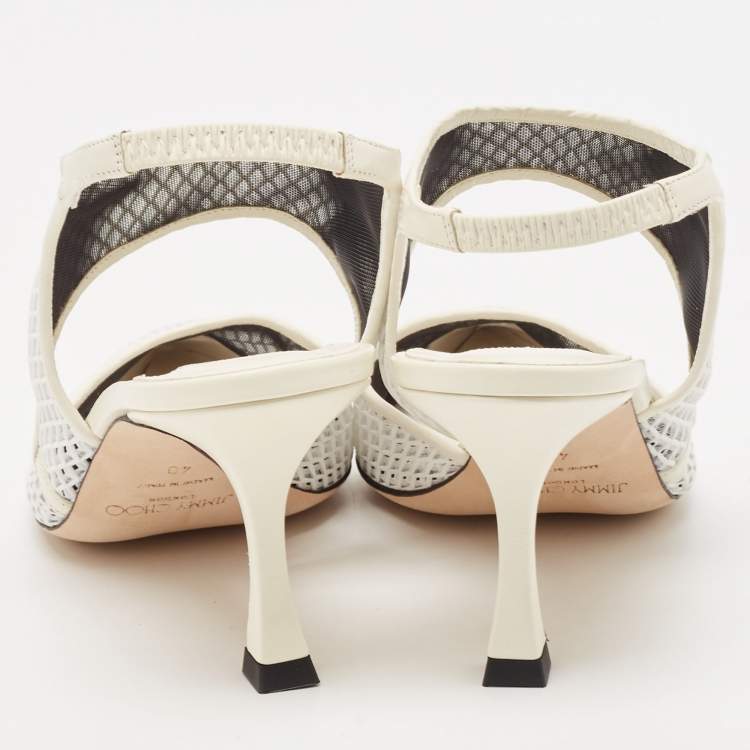 Pre Owned Jimmy Choo Cream/White Leather and Mesh Sally 70 Pumps Size 40