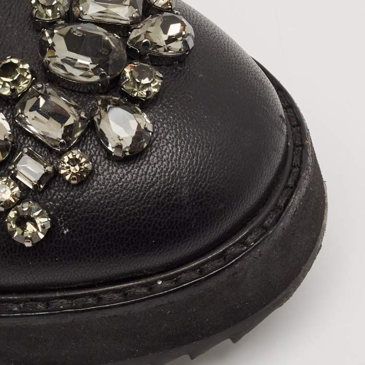 Pre Owned Jimmy Choo Black Leather Crystal Embellished Hadley Ankle Boots Size 39