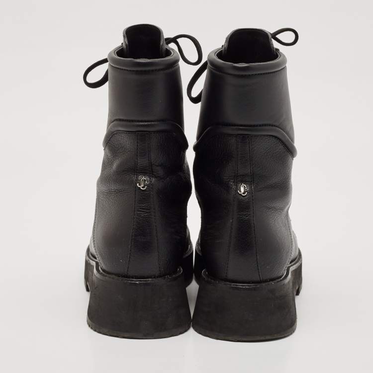 Pre Owned Jimmy Choo Black Leather Crystal Embellished Hadley Ankle Boots Size 39