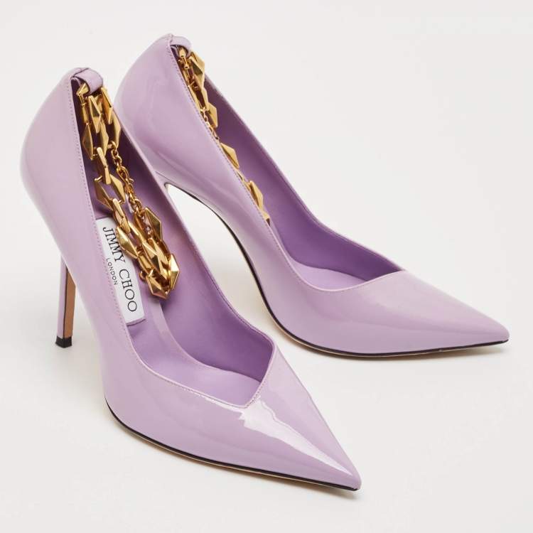 Pre Owned Jimmy Choo Lavender Patent Leather Talura Pumps Size 37
