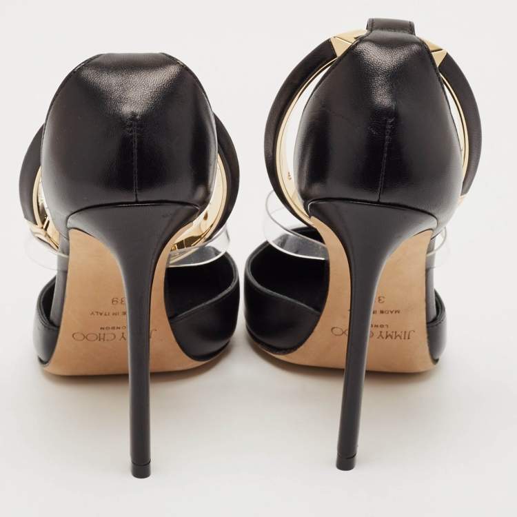 Pre Owned Jimmy Choo Black Leather and PVC Dreece Pumps Size 39