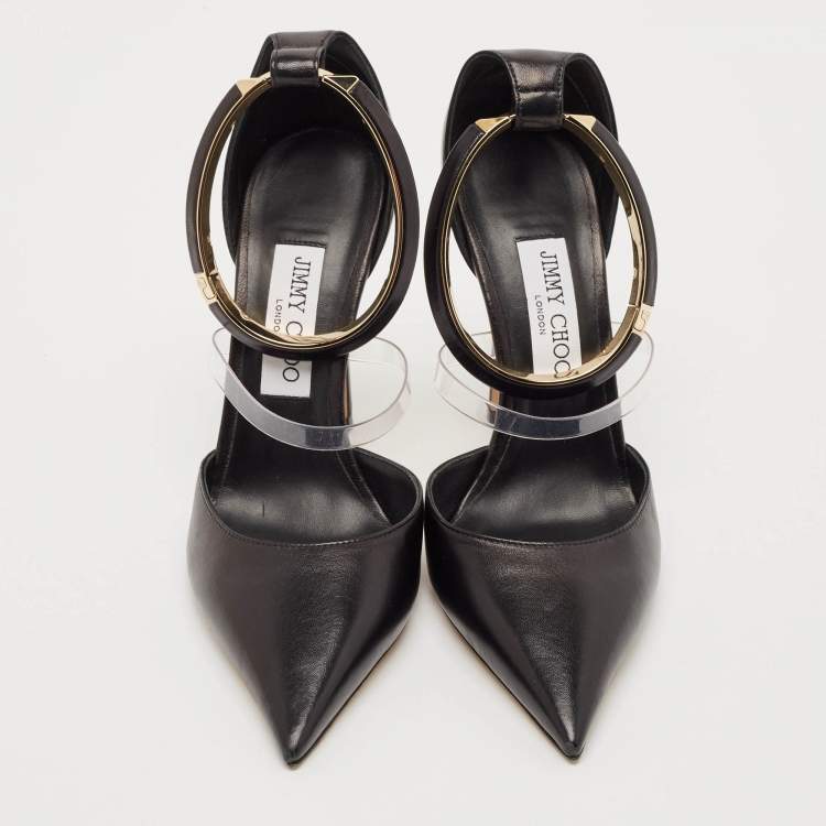 Pre Owned Jimmy Choo Black Leather and PVC Dreece Pumps Size 39