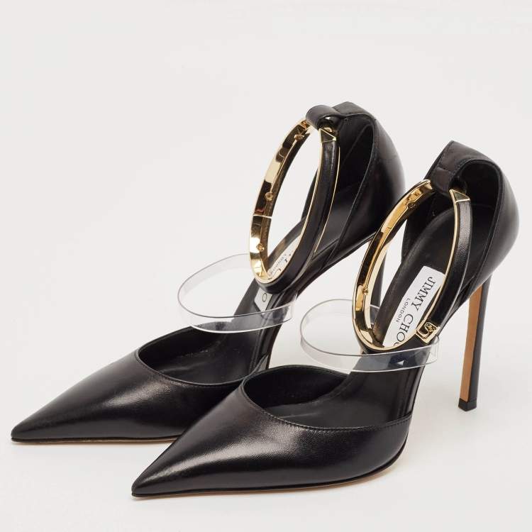 Pre Owned Jimmy Choo Black Leather and PVC Dreece Pumps Size 39